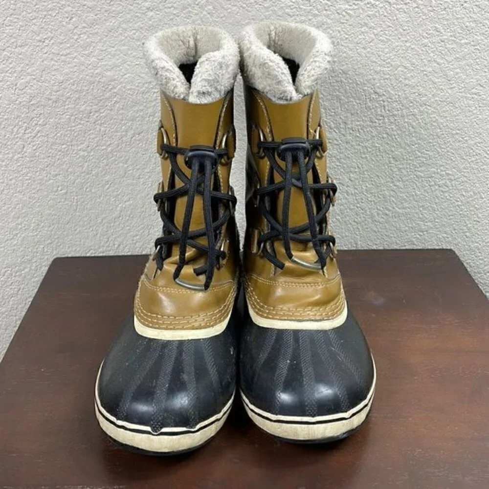 Sorel Yoot Pac Boots Beige Black Lace Up Waterproof Winter Snow Duck Sz 7